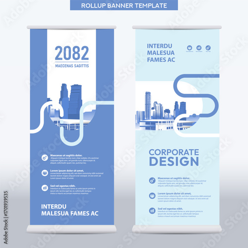 Corporate Rollup Banner Template – Modern Geometric Business Design in Blue and White