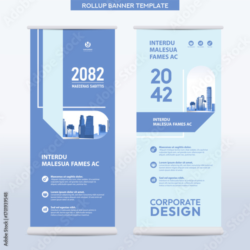 Corporate Rollup Banner Template – Modern Geometric Business Design in Blue and White