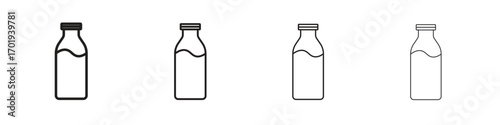 Milk bottle icons. thin line symbols in strokes