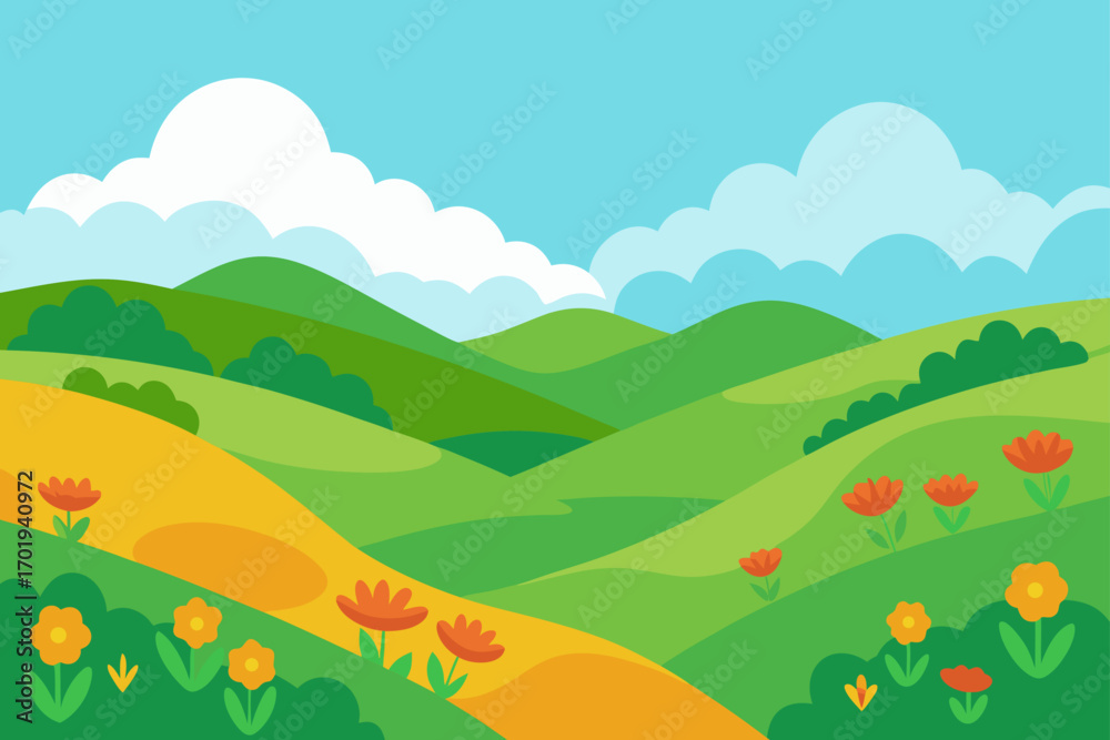 Obraz premium rolling hills with wildflowers