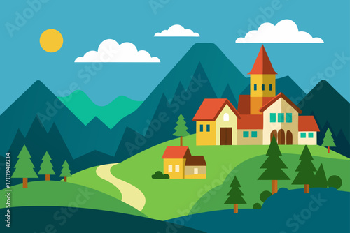 cozy village in green valley
