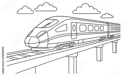 Bullet train outline illustration for transportation and travel design projects