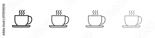 Hot coffee cup icons. thin line symbols in strokes