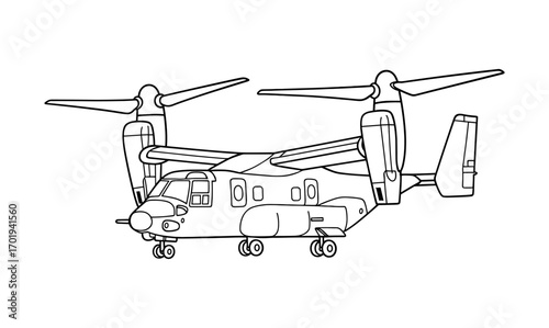 Tilt rotor aircraft outline design for aviation illustration and educational use