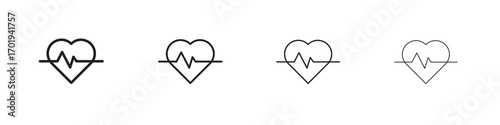 Heart rate icons. thin line symbols in strokes