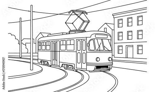 Streetcar coloring page for kids - fun and simple design for coloring activities and educational purposes