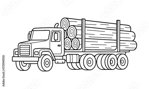 Log truck coloring page for kids and adults – fun and educational activity for creative expression
