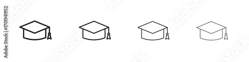 Graduation cap icons. thin line symbols in strokes