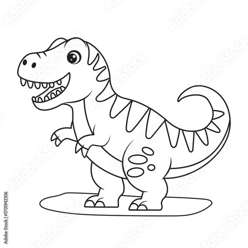 Cute dinosaur coloring book for kids. A hand-drawn tyrannosaurus isolated on a white background. Vector illustration