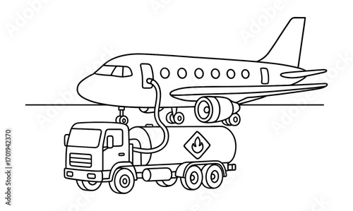 Fuel truck refueling airplane illustration for transportation and logistics design