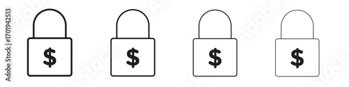 Fixed price icons. thin line symbols in strokes