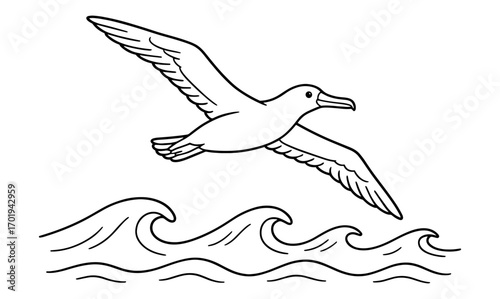 Albatross gliding gracefully over ocean waves - ideal for nautical designs and nature illustrations