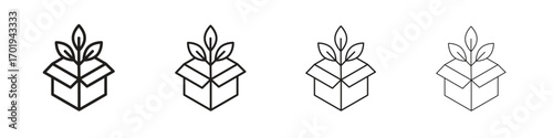 Eco packaging icons. thin line symbols in strokes