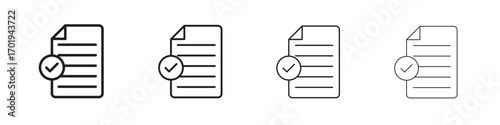 Document accepted icons. thin line symbols in strokes