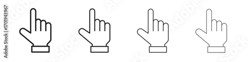 Cursor hand icons. thin line symbols in strokes