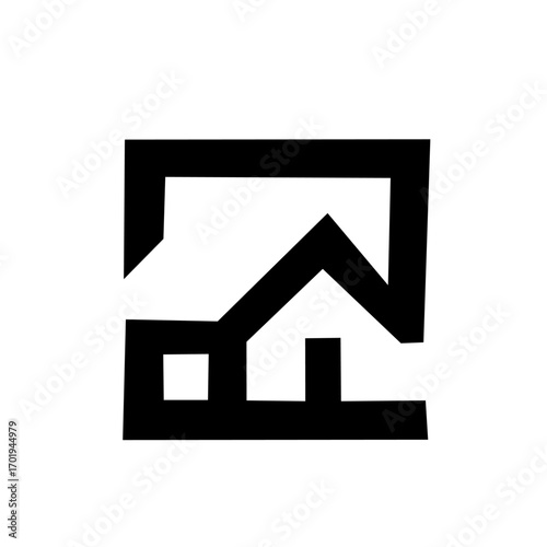 A striking monochrome logo of a house nested within a square frame. This modern, minimalist design is perfect for real estate, home services, or property branding.