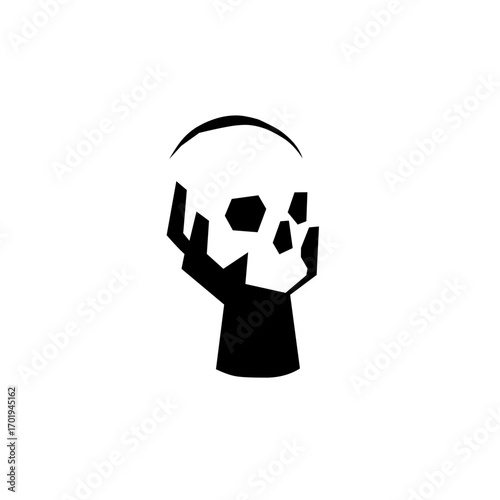 A striking monochrome vector illustration of a human hand holding a skull. Perfect for designs with gothic, macabre, or artistic themes, such as t-shirts and posters.