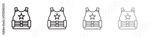Bulletproof vest icons. thin line symbols in strokes