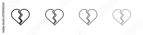 Broken heart icons. thin line symbols in strokes