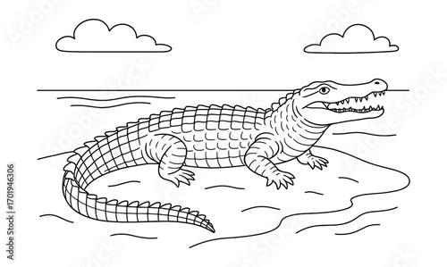 Crocodile coloring page for kids – fun and simple design for creative activities