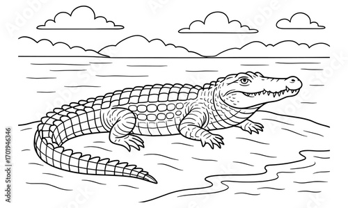 Fun crocodile coloring page for kids and adults - simple composition for relaxation and creativity