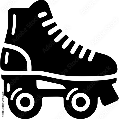 Roller Skate Silhouette: A sleek, black silhouette of a classic roller skate, embodying the spirit of vintage fun and recreation, perfect for design elements. 