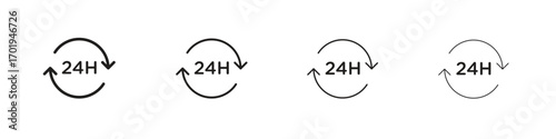 24 hours icons. thin line symbols in strokes