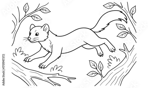 Leaping marten illustration for nature and wildlife enthusiasts – perfect for coloring or educational material