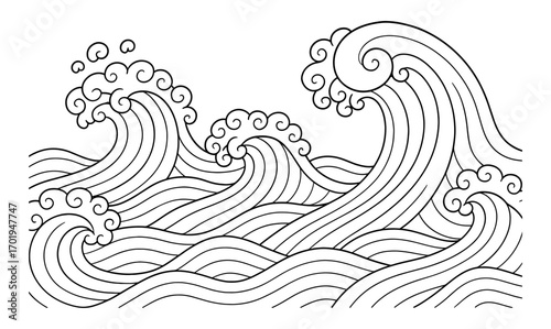 Intricate wave pattern for relaxing coloring activities and nautical crafts