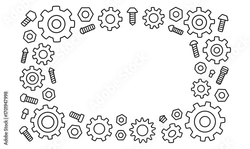 Industrial mechanical frame with gears and bolts design for engineering projects and technical backdrops