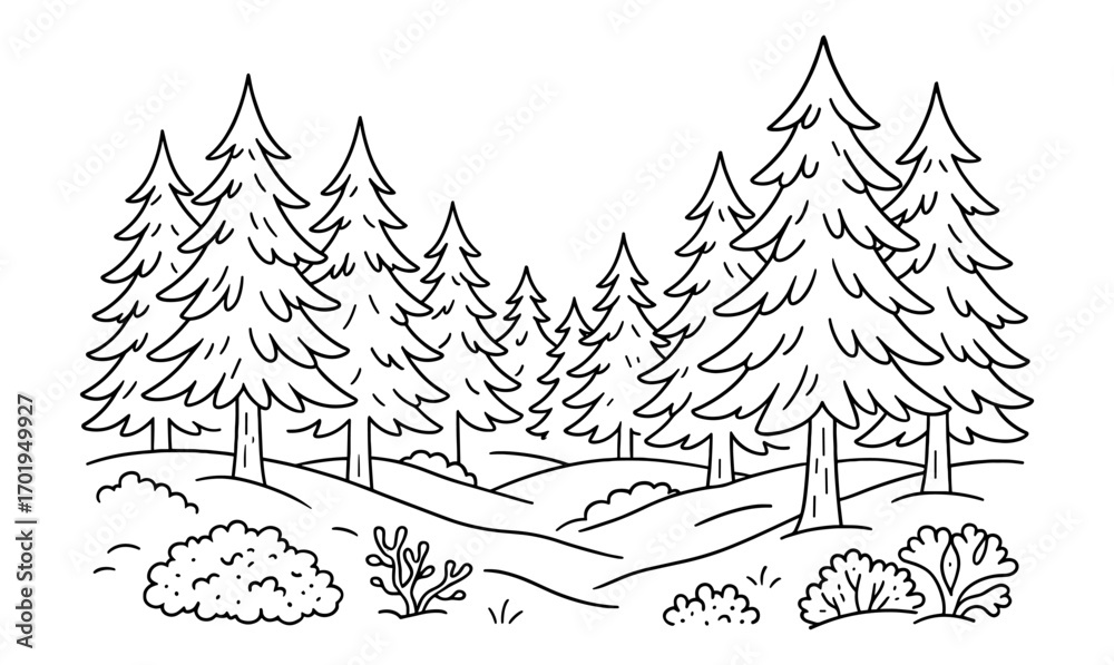 Obraz premium Taiga forest coloring page for nature art and relaxation activities