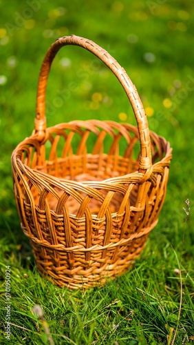 Wicker basket on grass