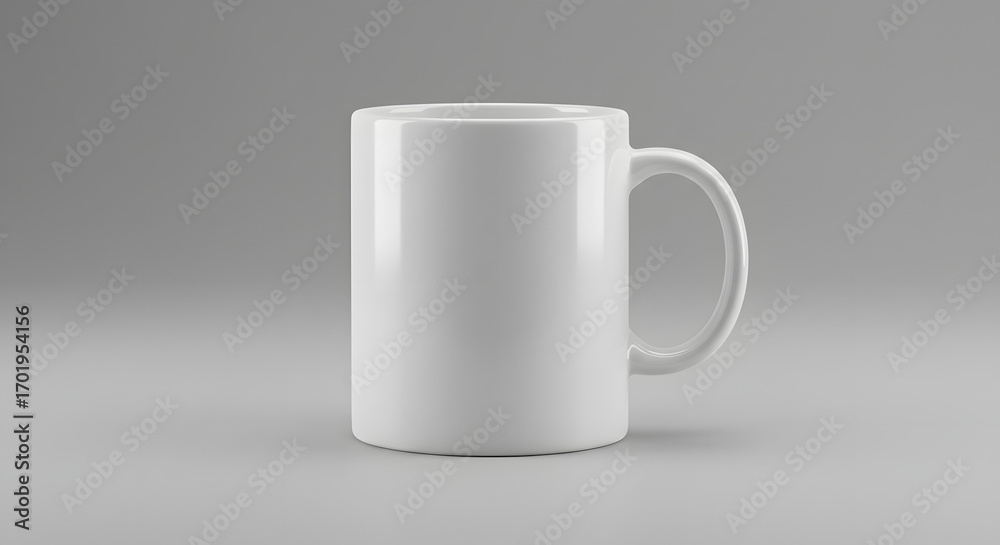 Glossy White Ceramic Mug on Neutral Gray Background Glossy White Ceramic Mug on Neutral Gray Background