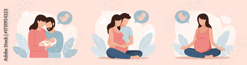 Happy Family Moments Pregnancy Birth and Parenthood Vector Illustration