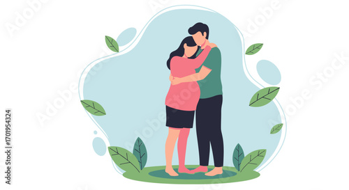 Happy Pregnant Couple Embracing Expecting Parents Maternity Family Love