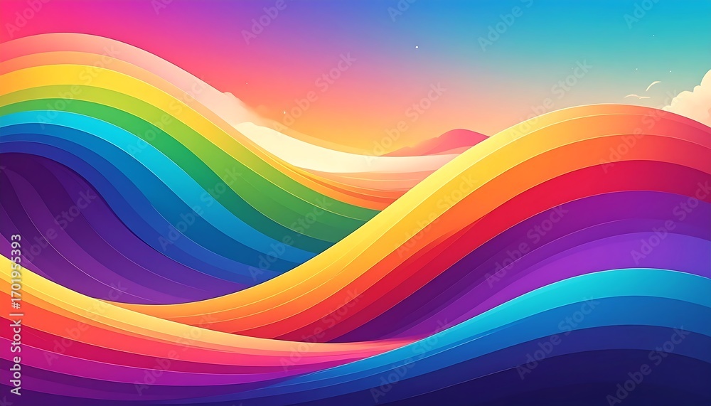 Obraz premium Vibrant, flowing rainbow-hued waves create a mesmerizing abstract landscape.