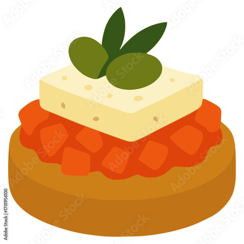 Dakos Greek bruschetta flat color vector illustration template design