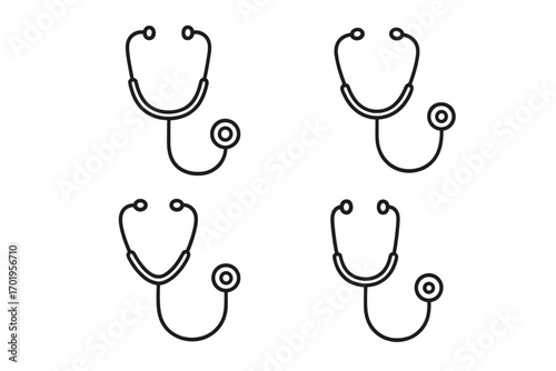 Stethoscope thin line icons set, editable medical stroke vector illustrations, healthcare equipment, doctor tool collection for websites, books, apps, cards, transparent background, ordered pack of 4