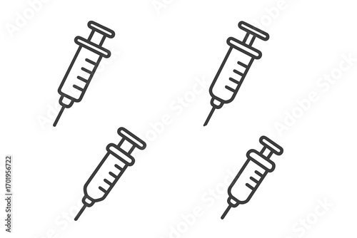 Syringe line icons set for medical and health design, editable stroke vector illustration, perfect for web, books, cards, app UI, healthcare, injection concept