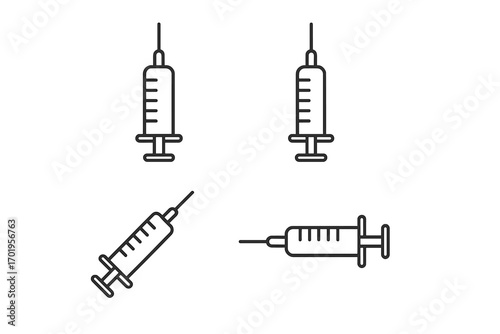 Syringe set of thin line icons with editable stroke for medical web, apps, books, card design, vector cartoon illustration, transparent background, ordered medical injection symbols