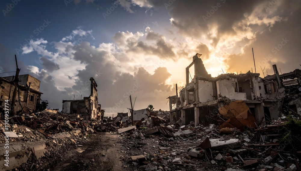 Fototapeta premium Devastated Town After a Natural Disaster.