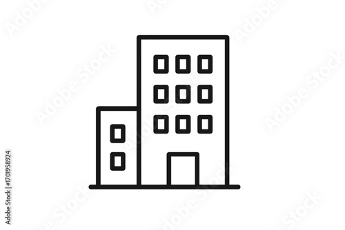 Building outline line icon. Office company headquarters sign. Minimalist urban architecture symbol. Corporate business pictogram. Editable stroke. Real estate vector illustration.