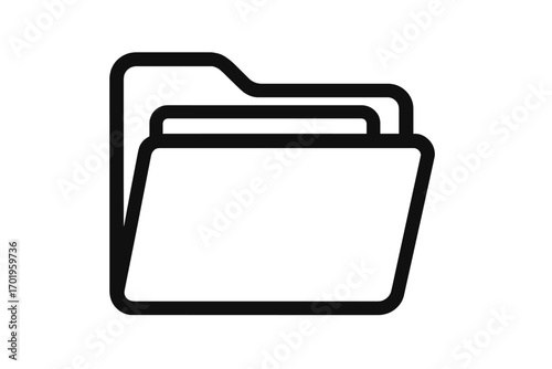 Folder icon for file management and data organization. Simple line vector for documents, portfolio, and archives. Business concept for storage, directory, and information.