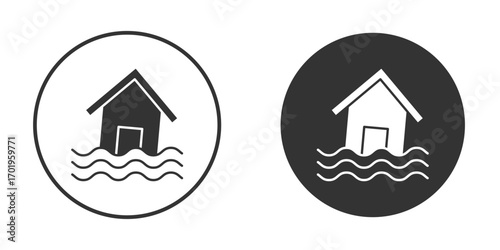 Flooded house icon or Logo. Flat Style vector EPS.