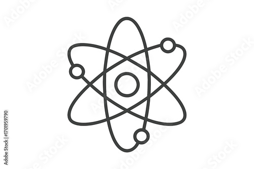 Atom symbol line icon for science and education. Physics, chemistry, nuclear energy concept. Molecule and particle structure pictogram for technology and research projects.