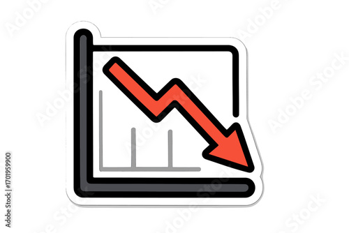 Decrease icon. Arrow down. Graph chart. Financial crisis. Market crash. Stock exchange loss. Business fail. Economy recession. Bankrupt symbol. Reduce cost icon.