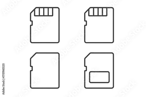 MicroSD memory card icon set, editable stroke vector, digital storage symbols, data transfer, technology illustration for web, apps, books, cards, transparent background