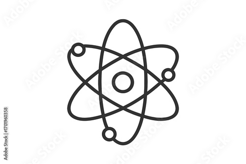 Atom line icon vector. Science symbol illustration. Physics, chemistry, nuclear energy concept. Molecule structure with electron orbit and nucleus. Atomic research graphic.