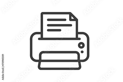 Printer line icon vector, simple black and white printer illustration with paper sheet, office technology symbol, minimalistic document printing graphic, transparent background