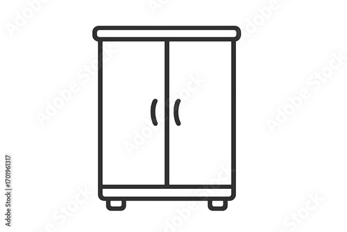 Vector cartoon cabinet or wardrobe illustration with transparent background, simple black line art, storage furniture design, minimalist home decor element, closet icon